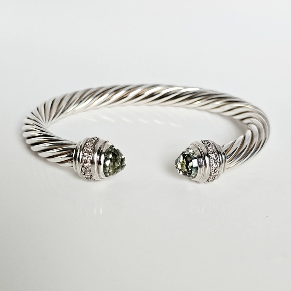 David Yurman 7mm Prasiolite & Diamond Cable Bracelet - Picture 6 of 7